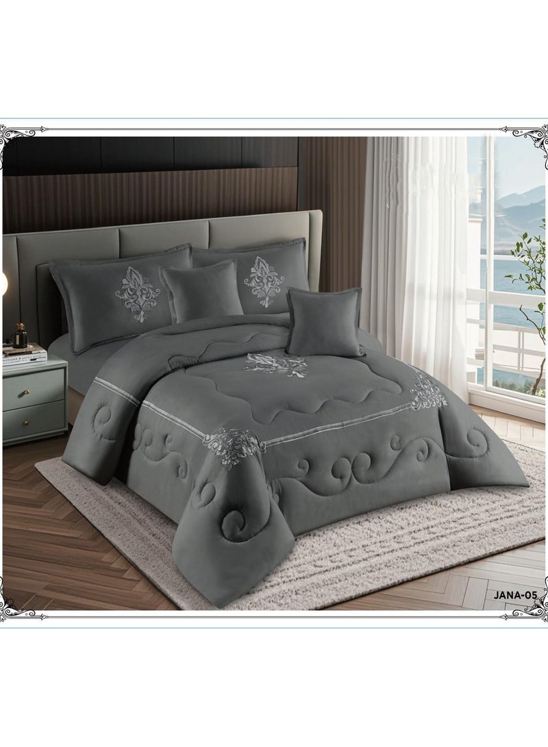 Infinity Luxury Summer Bedding Set for Two – 6 Pieces – Soft Embroidered Comforter 220×240 cm – Fully Fitted Elastic Bedsheet 200×200×30 cm - Image 2
